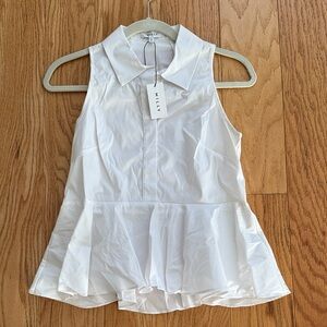 Milly Ivory Collared Peplum Blouse